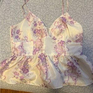 LoveShackFancy Purple and Cream Floral Camisole